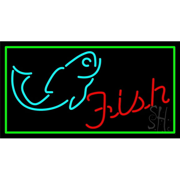 Red Fish Logo LED Neon Sign 13" Tall x 24" Wide - inches Black Square Cut Acrylic Backing, with Dimmer - Premium built indoor Sign for Club, Home décor, Event, Workshop, Storefront.