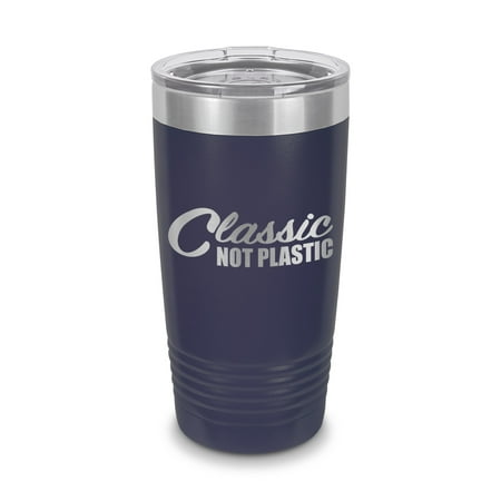

Classic Not Plastic Tumbler 20 oz - Laser Engraved w/ Clear Lid - Stainless Steel - Vacuum Insulated - Double Walled - Travel Mug - hot rod hotrod muscle car - Navy