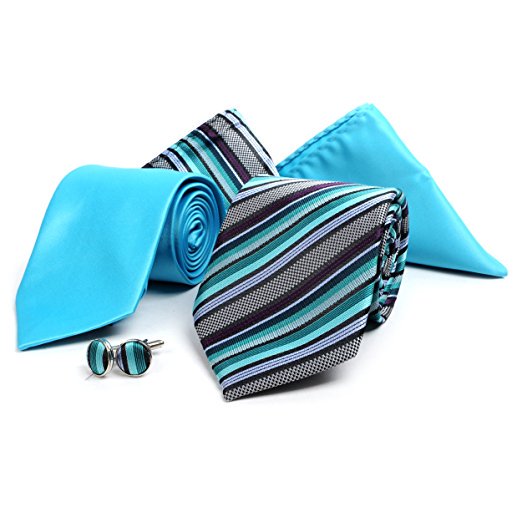 Men’s Variated Stripes Matching Ties, Handkerchiefs, and Cufflinks Set