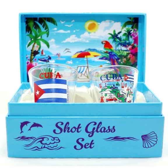 Cuba Caribbean Boxed Shot Glass Set (Set of 2)
