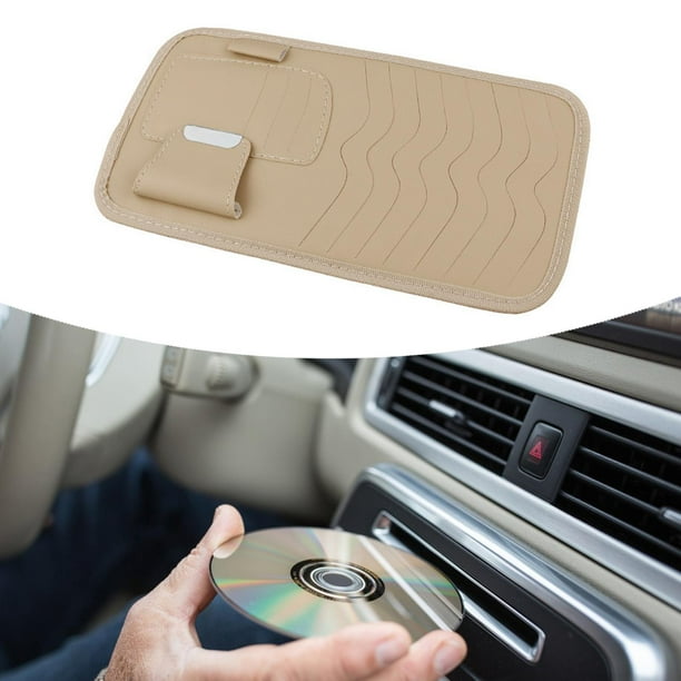 Organizador de CD para visera de coche, gran capacidad, versátil, fácil de instalar, 30 cm x 16 cm, con múltiples fundas para SUV y camiones, de cuero Beige