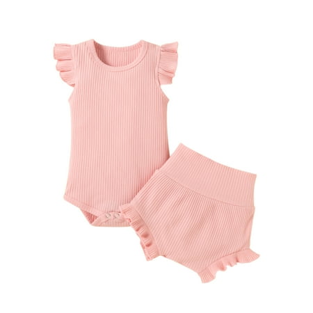 

Infant Girls Outfits Sets Solid Color Cotton Crew Neck Rompers 2PCS Newborn Kids Children Spring Summer Cute Fashion Leisure Outwear Suit