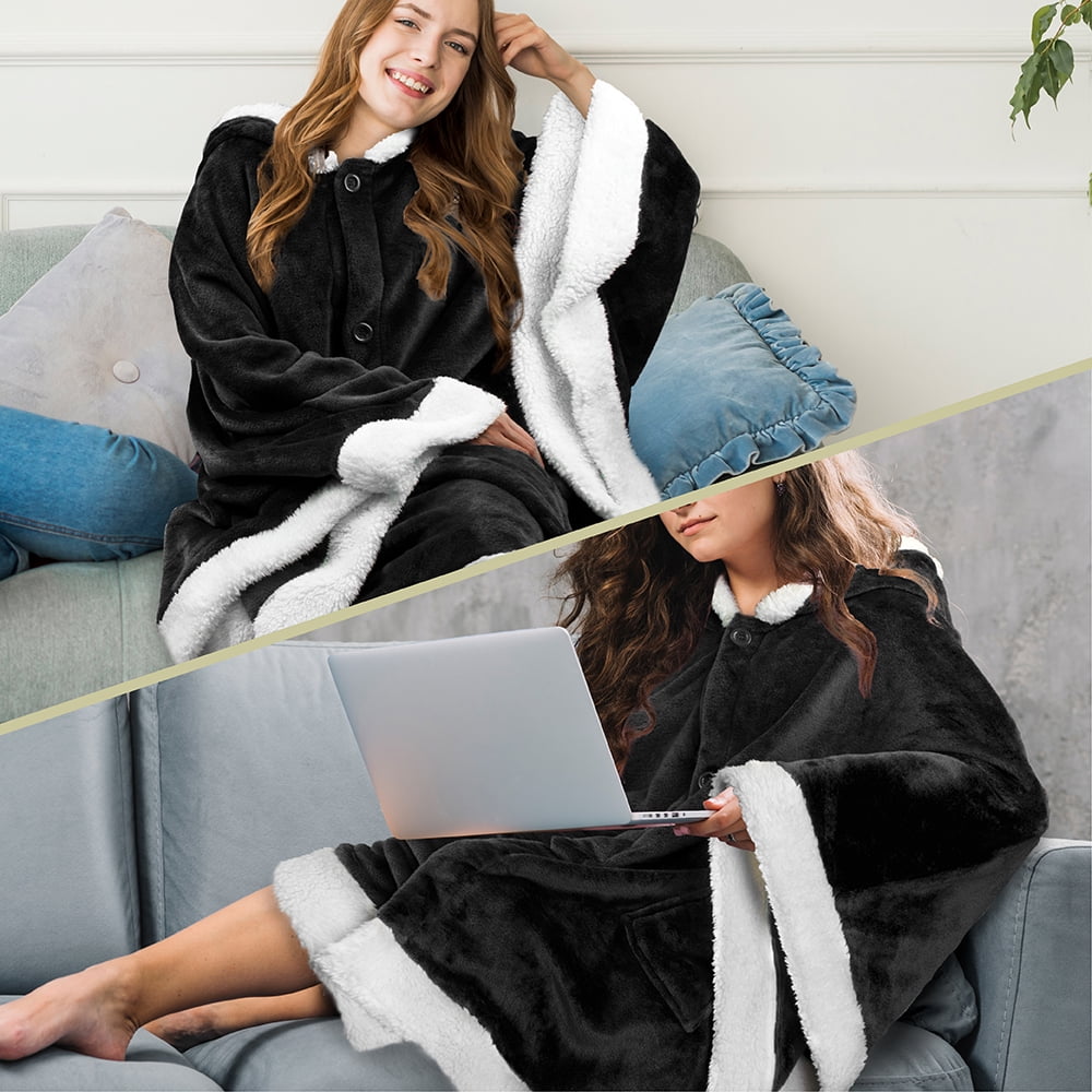 Shxx Angel Wrap Hooded Blanket | Poncho Blanket Wrap With Soft Fleece |  Wearable Blanket Throw Gift With Hood Pockets Cape A1014-338