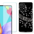 thumbnail image 1 of Slim-Fit Flexible Gel TPU Phone Case compatible with Samsung Galaxy A52 5G, with Tempered Glass Screen Protector, by OneToughShield ® - Music Notes / Black, 1 of 2