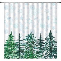Christmas Extra Long Shower Curtain, Green Pine Tree Blue Snowflake Snow Winter Holiday Xmas Festival Rustic Nature Scenic Bathroom Home Curtain Decor with Hooks,70" Wx84 H