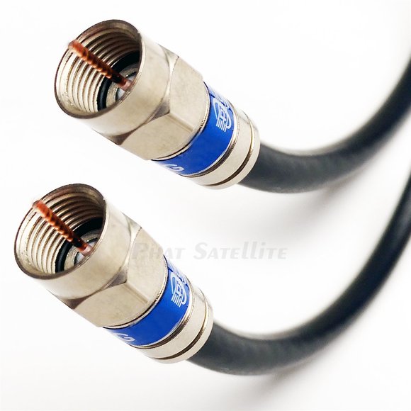 Câble Coaxial 20 Pieds Fabriqué aux États-Unis Tri-Bouclier 18AWG 75 Ohms Ignifuge CMR RG6 Antenne HD Connecteurs en Laiton UL ETL à Découper Assemblé aux États-Unis par PHAT SATELLITE INTL