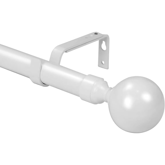 Urbanest Adjustable Single Curtain Rod Set Steel Ball Finials – 1 -Inch Diameter, With Glossy White Rod, 28–48 Inches