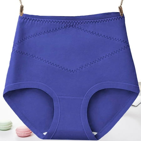 Hamky Womens Underwear Cotton Underwear Women s Solid Color High Waist Belly Plus Size Loose Comfortable Cotton High Stretch Casual Underwear High Waisted Underwear Hipster Panties Blue XXL