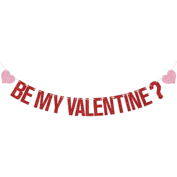 Red Glitter Be My Valentine? Banner, Happy Valentine's Day/Be Mine, Valentine's Day Wedding Engagement Party Decorations Supplies