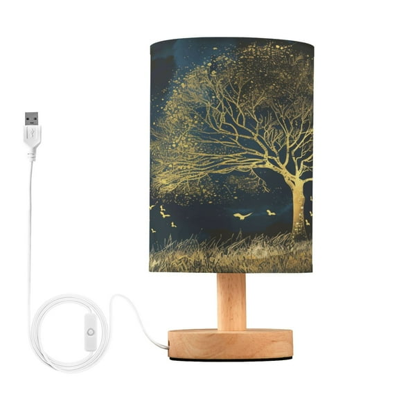 Deer Tree Moon Bedside Table Lamp Desk Warm Lights with USB Charging Port Cylinder LED Lamps for Bedroom Living Room Office