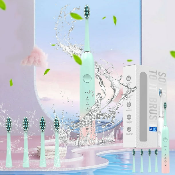Cepillo de dientes eléctrico para adultos | 6 modos de limpieza y 4 cabezales de cepillo de repuesto | Resistente al agua IPX7 | Temporizador de 2 minutos | USB recargable | Limpieza profunda