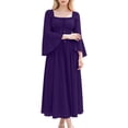 thumbnail image 6 of Fsgntruao Gothic Medieval Dress for Women Square Neck Long Bell Sleeve Solid Color Court Style Halloween Stage GownPurple,XXL, 6 of 9