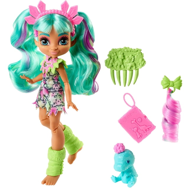 Muñeca moderna Mattel Cave Club Rockelle con dinosaurio de más de 4 años