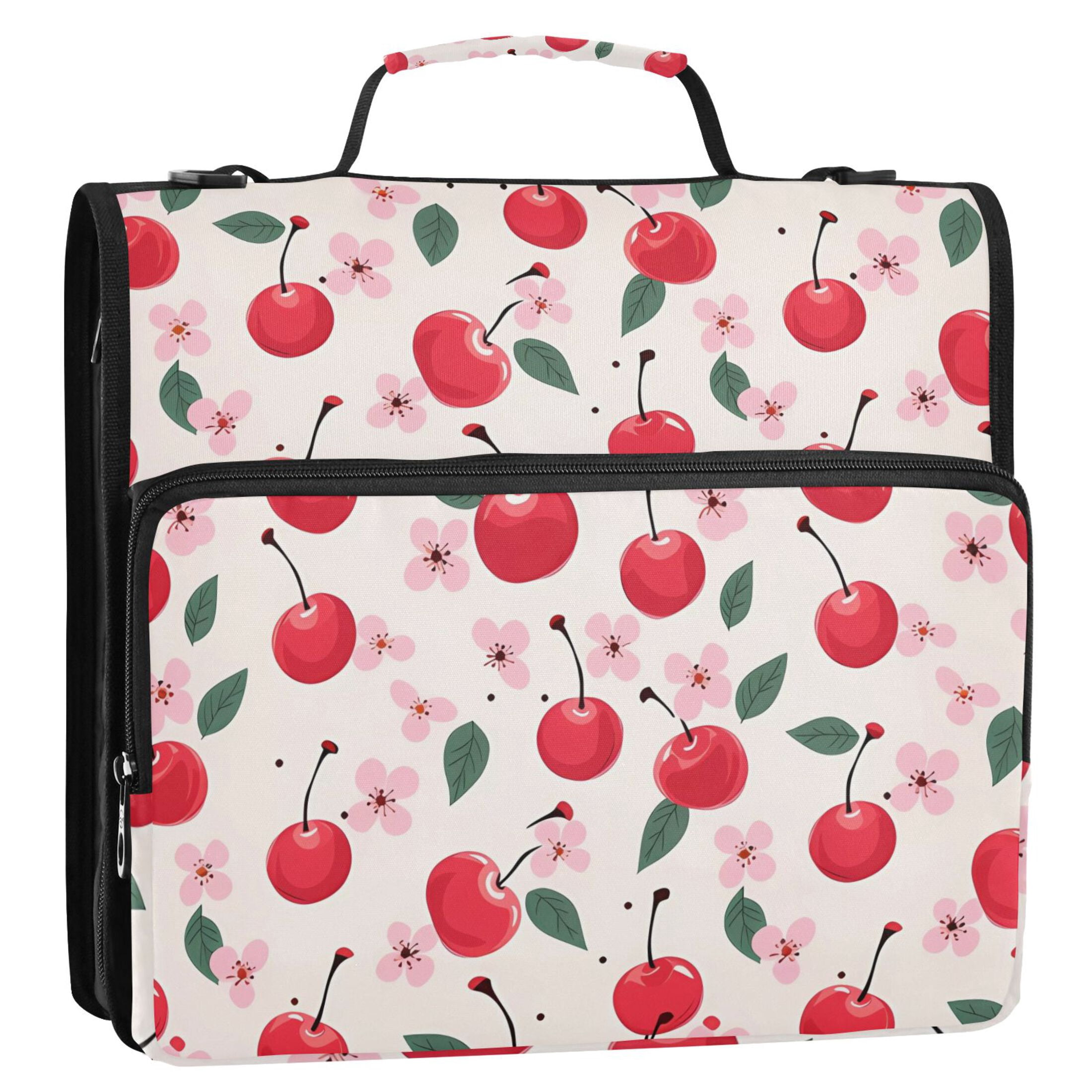 ALAZA Zipper Binder Cherry and Flowers 3 Ring Trapper Keeper File Folder Organizer Bag