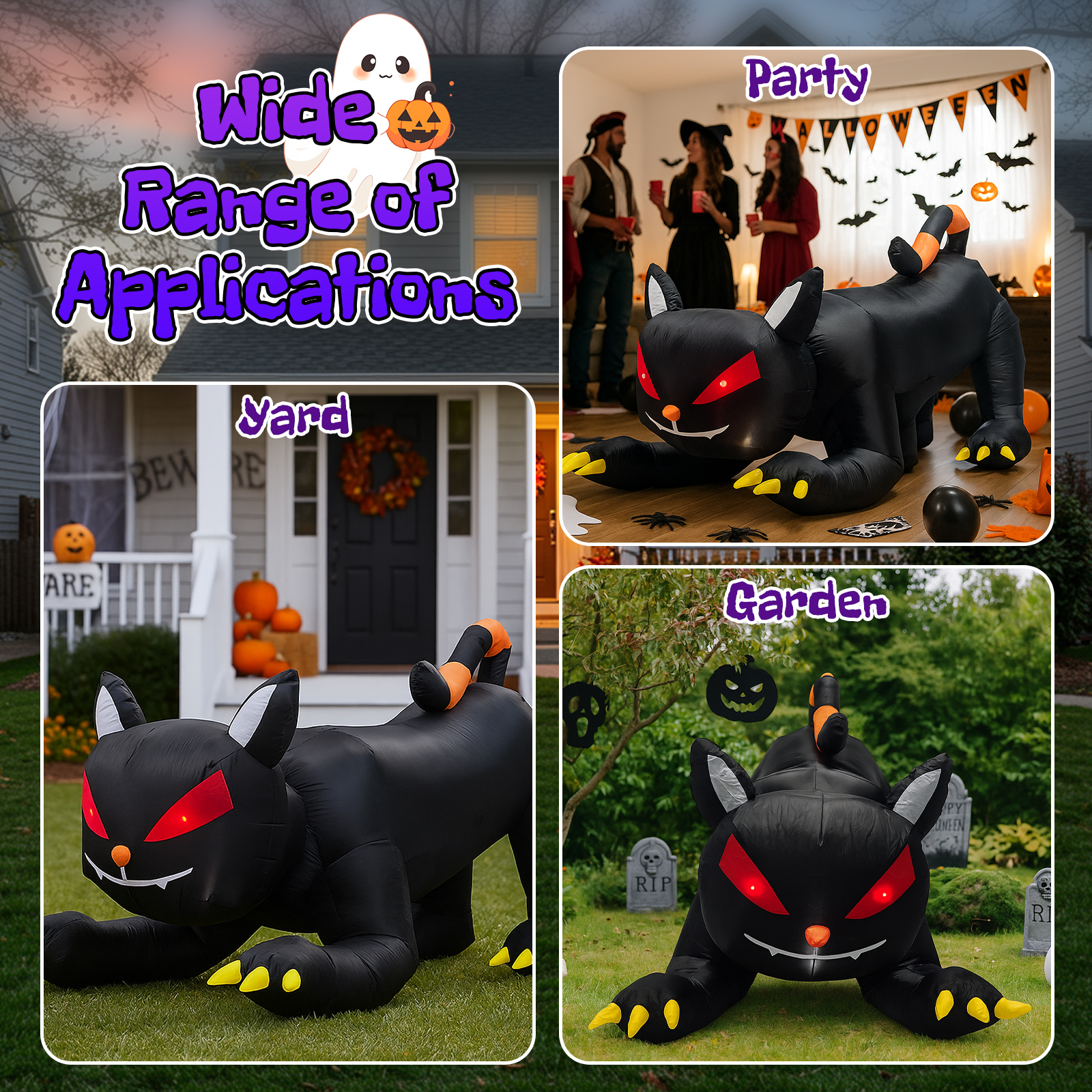 6.5 FT Halloween Inflatables Animated Black Cat with Shakable Head, Outdoor Decorations Blow Up Yard Decor with Built-in LEDs for Indoor Party Garden Lawn Decor