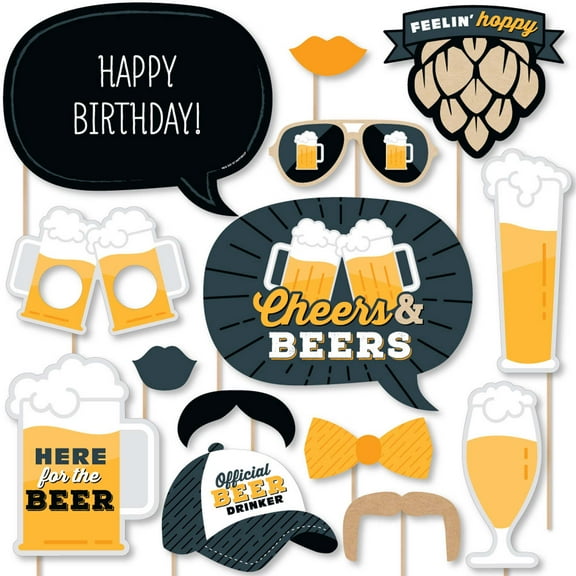 Big Dot of Happiness Cheers and Beers Happy Birthday - Birthday Party Photo Booth Props Kit - 20 Count