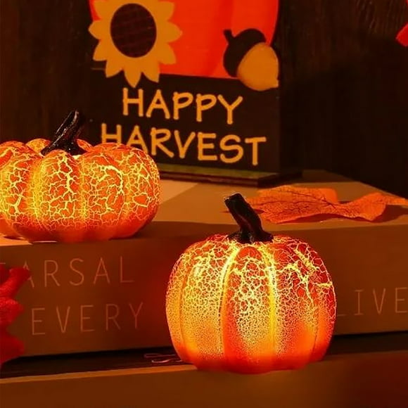 Xihbxyly Luces de Calabaza de Halloween, Led a Pilas, Mini Centros de Mesa de Resina, Decoración Vibrante para Fiestas de Halloween, Decoración para El Hogar y El Jardín, Atmósfera Aterradora, 3 Pila