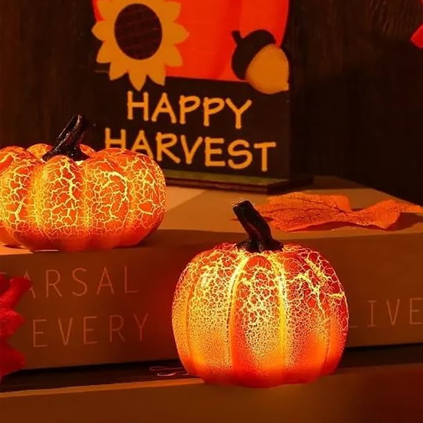 Fiudx Luces de Calabaza de Halloween, Led a Pilas, Mini Centros de Mesa de Resina, Decoración Vibrante para Fiestas de Halloween, Decoración para El Hogar y El Jardín, Atmósfera Aterradora, 3 Pilas A