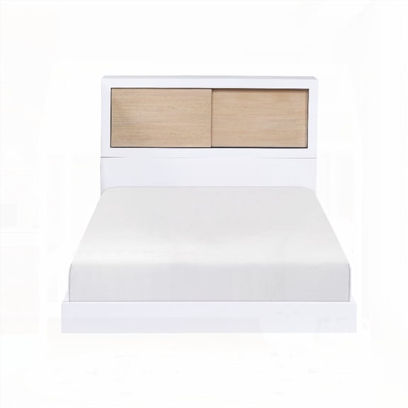 Pine Veneer Twin Bed Bookcase Headboard | 2-Tone White & Natural