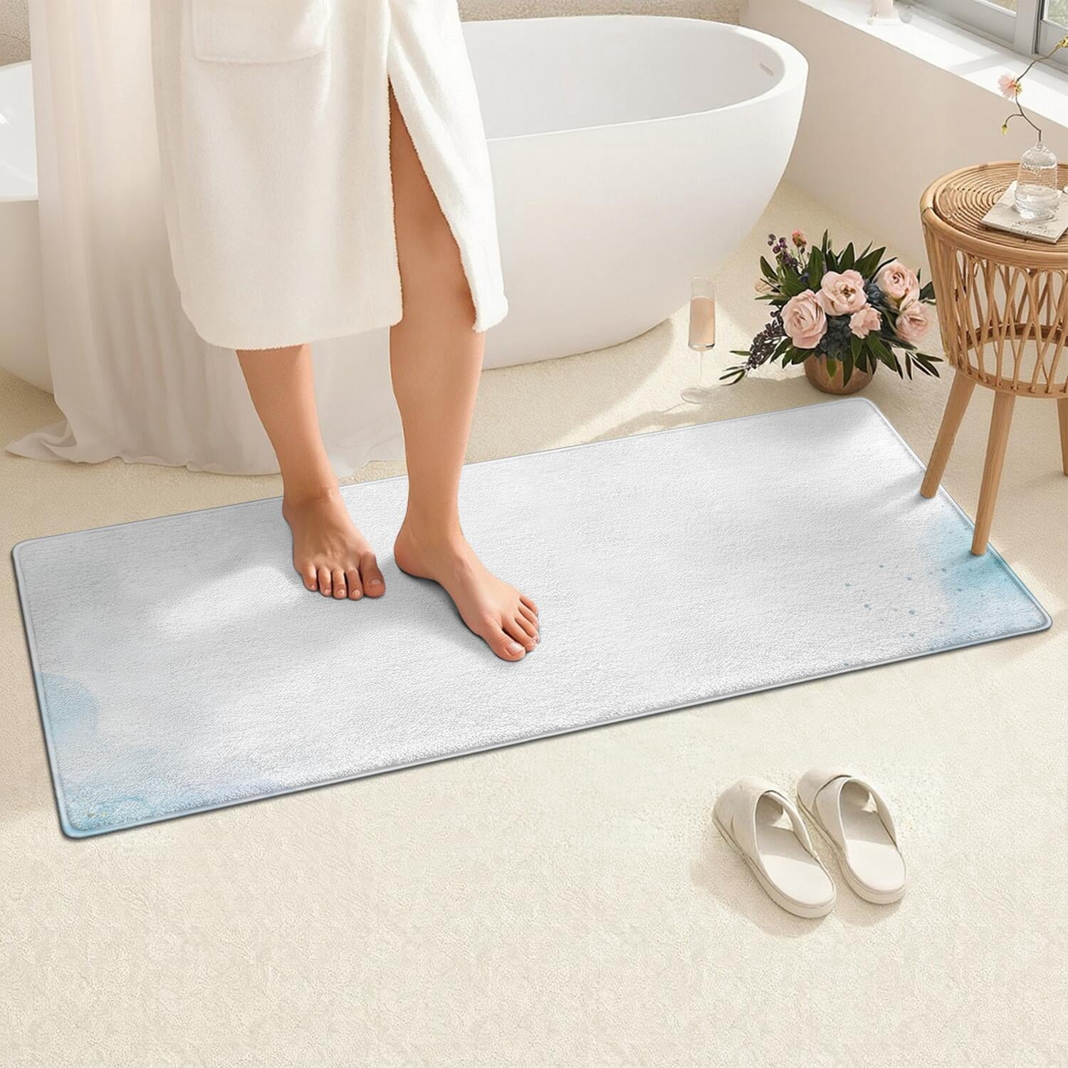 24x60 Inch Ultra Soft Faux Bath Mat Non Slip Absorbent Microfiber Bathroom Rug, Liquid & Marble Print
