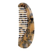 Unique Bargains 1 Pc Floral Half Round Hair Comb Beige Black Acetate Sheet