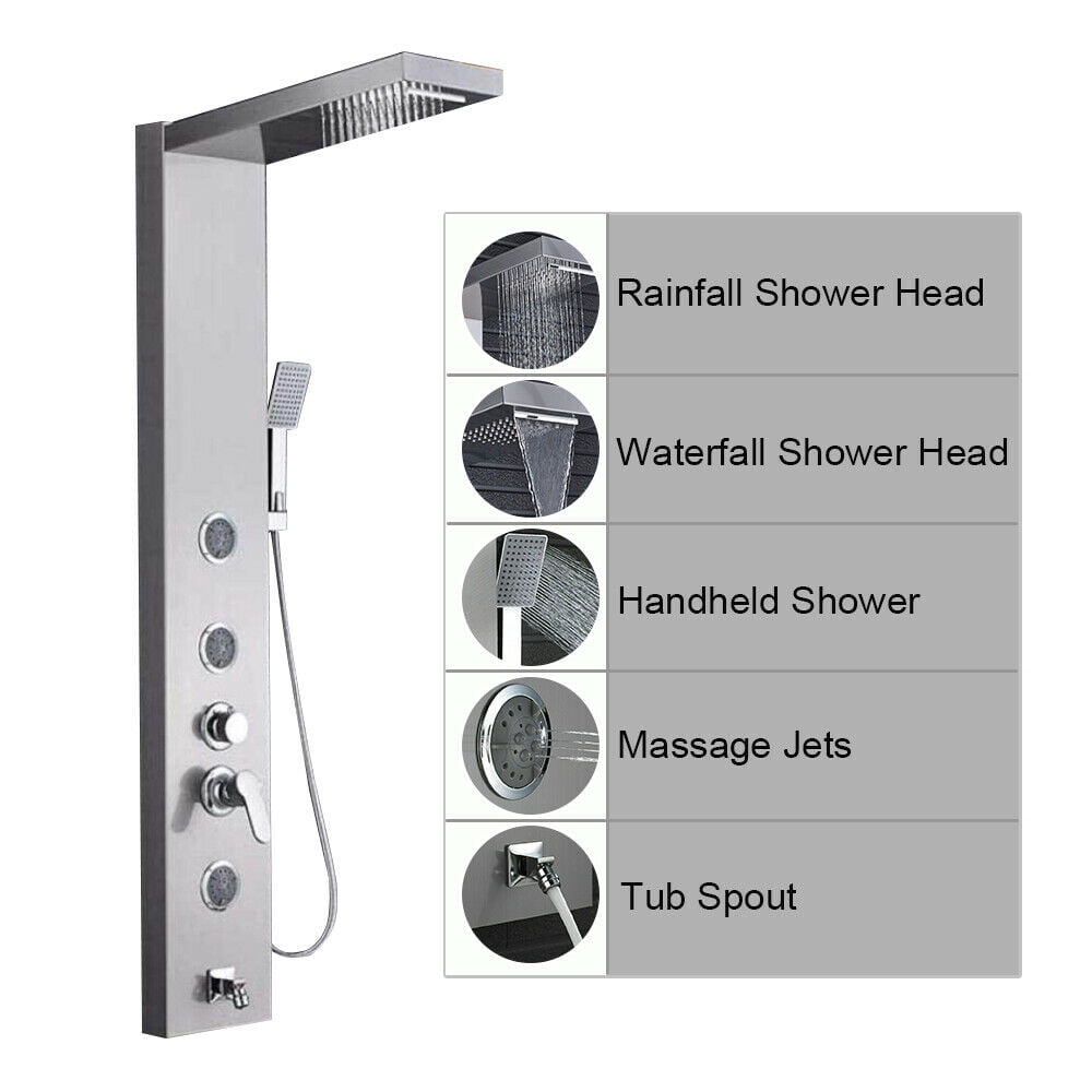 Senlesen Brushed Nickel Shower Panel Tower Massage Body Jets System Rain&Waterfall Mixer