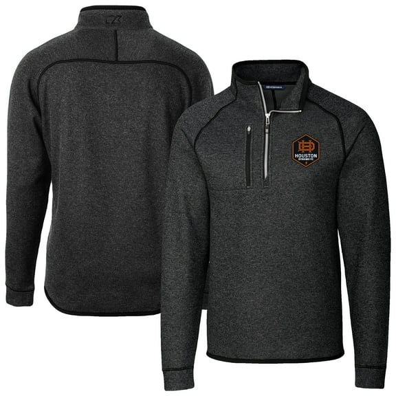 Men's-Cutter & Buck  Heather Charcoal Houston Dynamo FC Big & Tall Mainsail Sweater-Knit Half-Zip Pullover Top