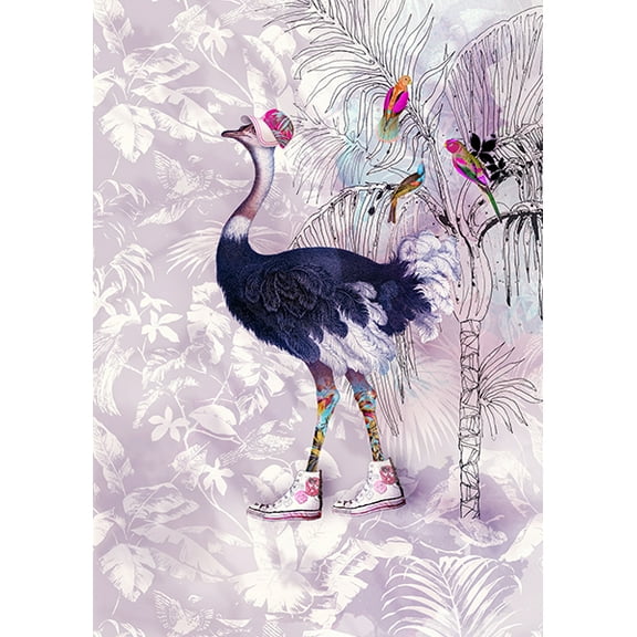 30.5" X 44" Panel Cotton Tropical Ostriches Birds Fashion Clothing Apparel Multicolor Fabric Panel (W5444-713-TROPICAL) by Hoffman California Fabrics