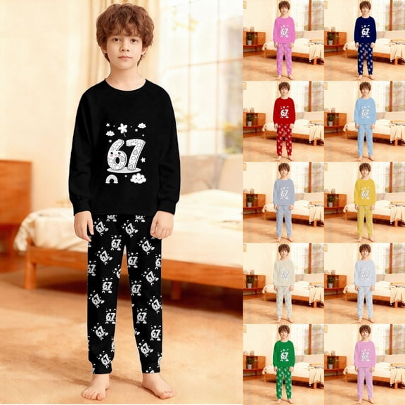 Boys Tracksuit 67 Graphic Sweatshirts Pants Comfortable Hop Loungewear Soft Casual Two Piece Outfits 8-9 Y