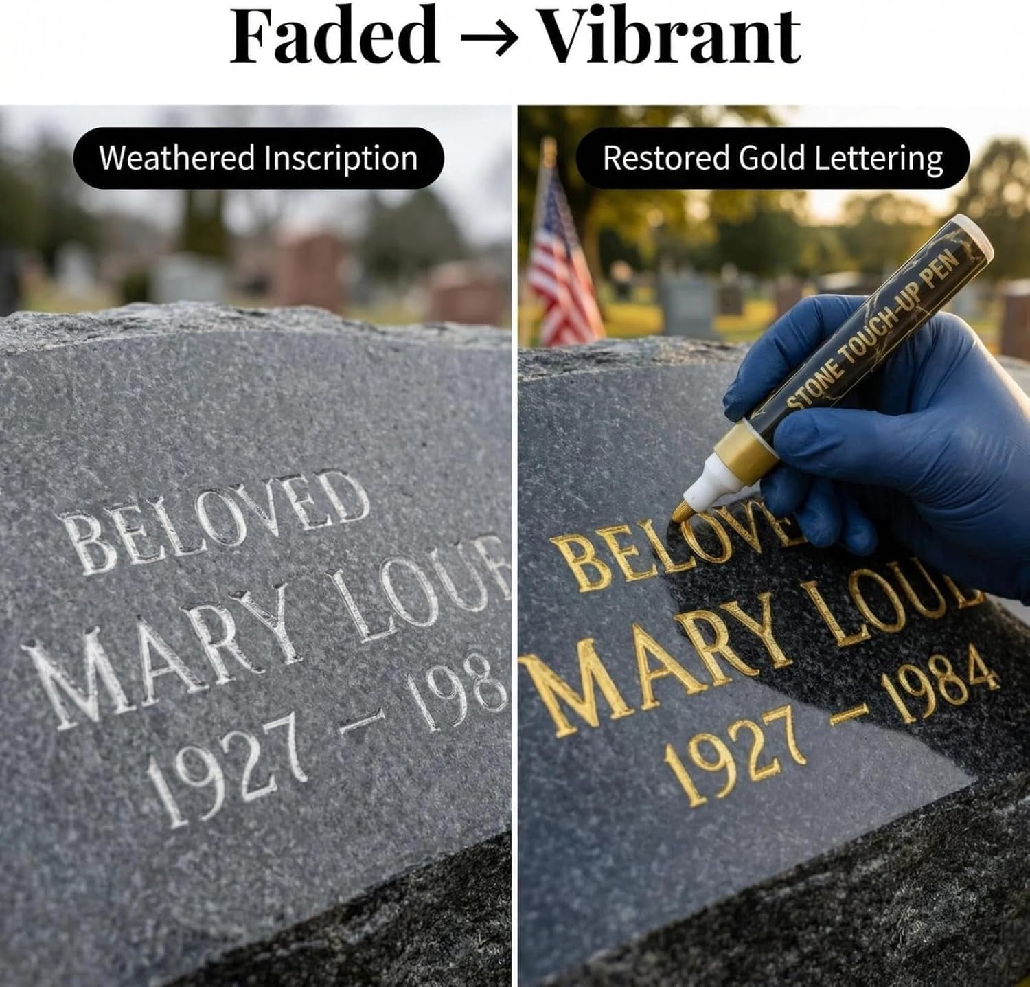 Golden Tombstone Marker Pen for Restoring Faded Grave Inscriptions, Waterproof Fast-Drying Oil-Based Stone Touch Up Pen, Permanent Paint Markers for Granite Headstones Grave Marker Mug (Z-4 colors)