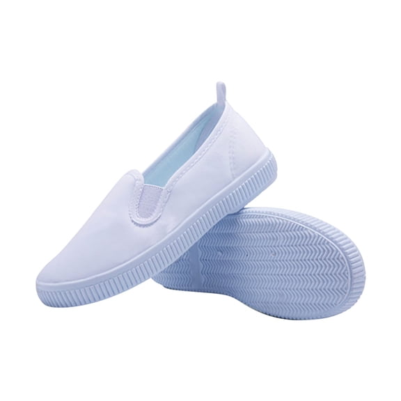 huajiao Kid's Classic Slip On Canvas Shoes Girls White Sneaker Tennis Shoes Light Weight Comfortable Causal Shoes for Boys