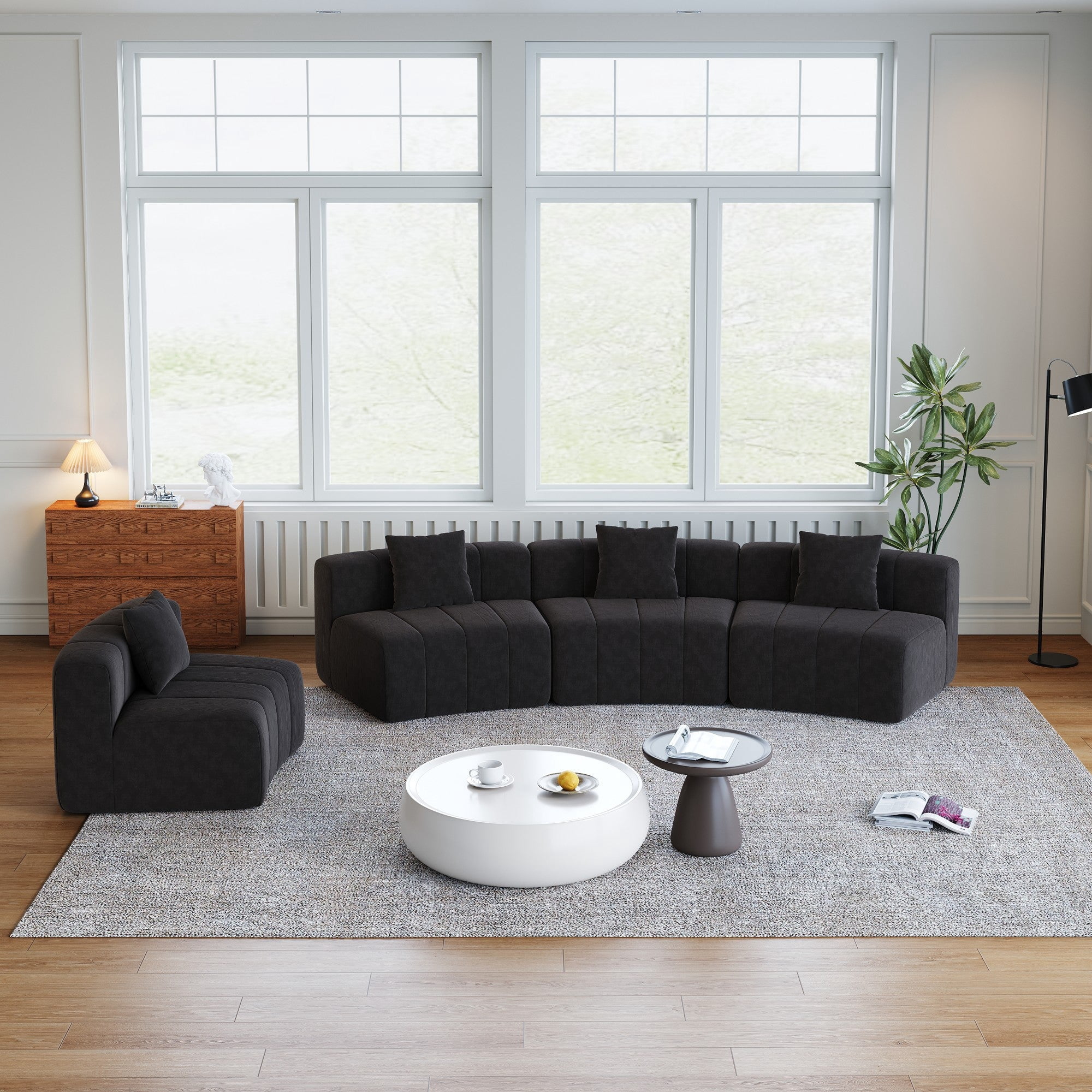 Sailvan Curved Sectional Sofa, Modular Semi Circular Chenille Couch with 4 Pillows, No Assembly Symmetrical Cloud Sofa for Living Room Black