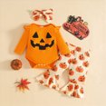 thumbnail image 5 of NOLDARES 3 Piece Newborn Baby Girl Clothes Ruffle Romper Pants Headband Set Long Sleeve Fall Winter Outfits,Orange,6-12 M, 5 of 9