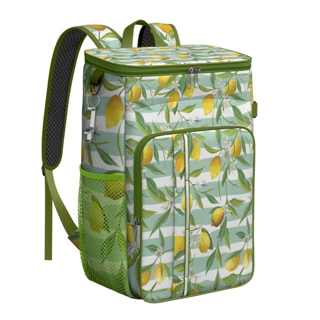 Sac à Dos Glacière à Imprimé Citron et Fleurs, Sac Isolé Étanche pour l'Été, la Randonnée et les Voyages