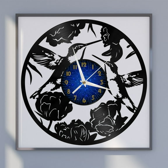 Hummingbird Flowers 12 Inch Vinyl Record Wall Clock - Silent, Creative, and Unique Clock for Living Room, Entryway, or Bedroom Decor - Perfect Gift Idea(12 inchs B without LED)