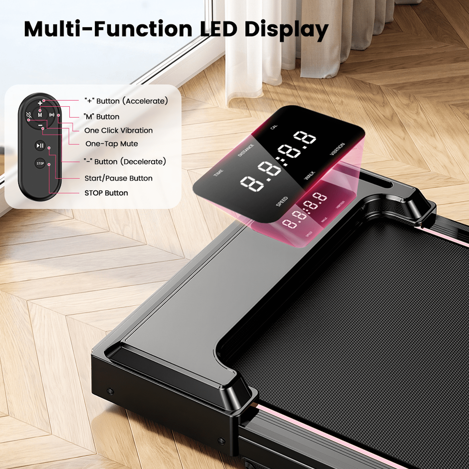 Walking Pad with Vibration Under Desk Treadmill, Manual Incline, 2.5HP 3.8MPH Fitness Jogging Machine with Remote Patbrela LED Display for Home Office