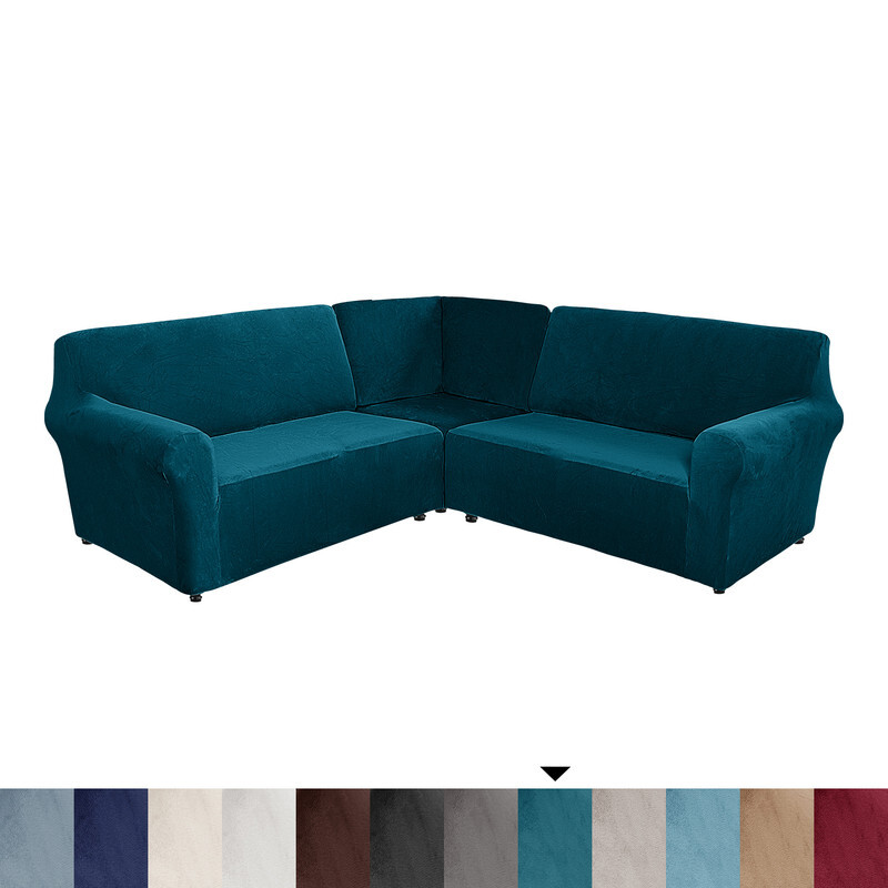 Eurhowing 5-Seater L-Shaped Sofa Cover, Stretch Velvet Soft Couch Slipcover for Sectional Corner Sofa, Non-Slip Furniture Protector, Dark Blue