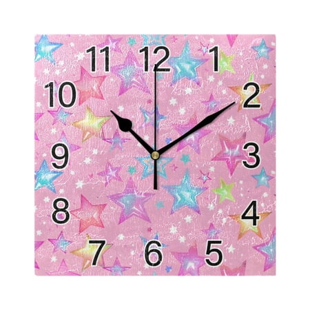 Ryvnso Cute Shiny Star Wall Clock Square Silent Non-Ticking Battery Operated 7.78
