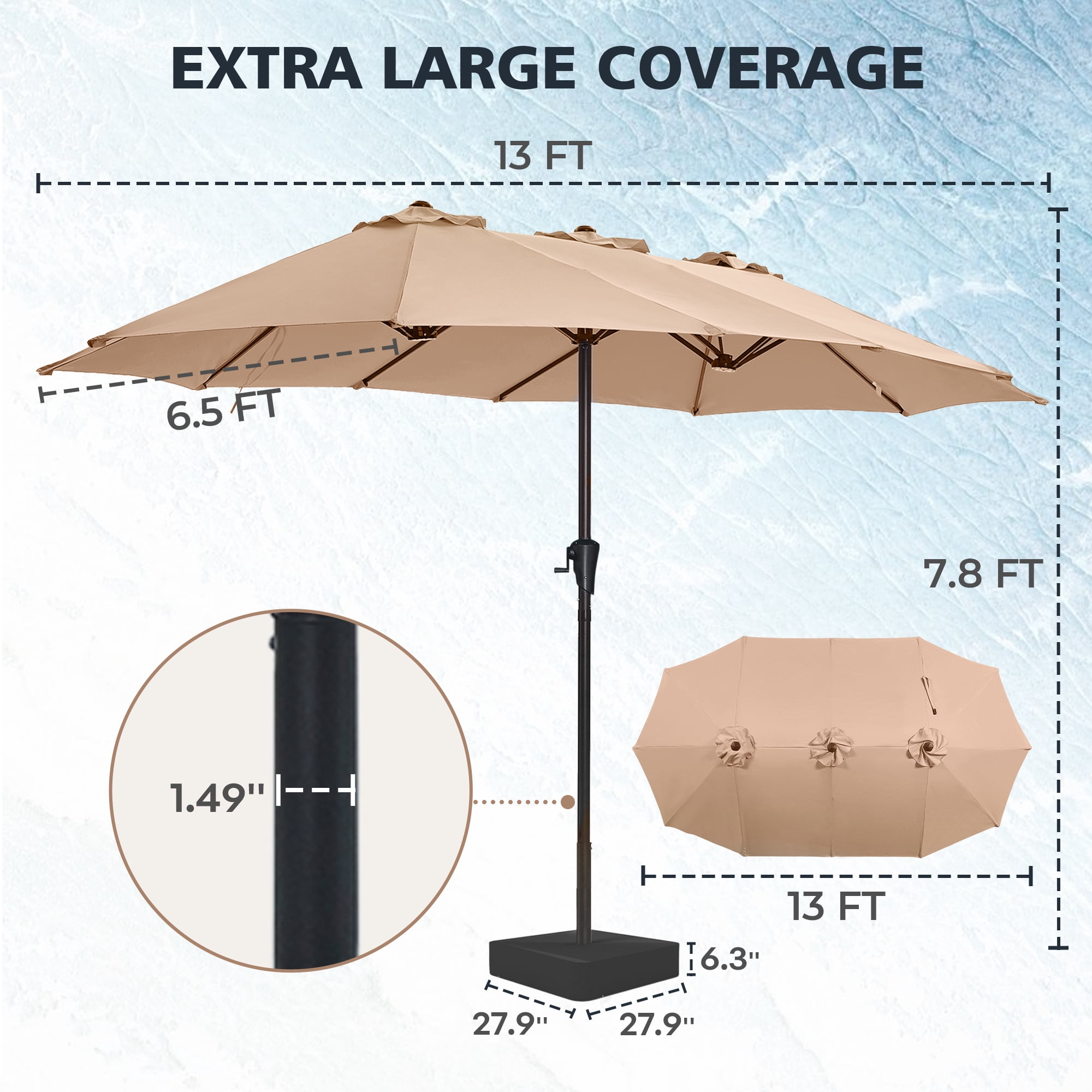 Amadwell 13FT Large Patio Umbrella with Base Included, Double Sided Outdoor Umbrellas, Beige