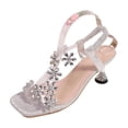 thumbnail image 3 of Tqyyweavej Women's Evening Sandals Rhinestone Flower Clear Block Slim High Heel Sandals Oversize Open Square Toe Dressy Sandals Gifts for Women, 3 of 10