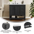 thumbnail image 4 of Flash Furniture 36" Bathroom Vanity with Sink, Cabinet with Black Hardware, Soft Close Doors, Open Shelf & 3 Drawers, Carrara Marble Finish Counter, Black/White, 4 of 12
