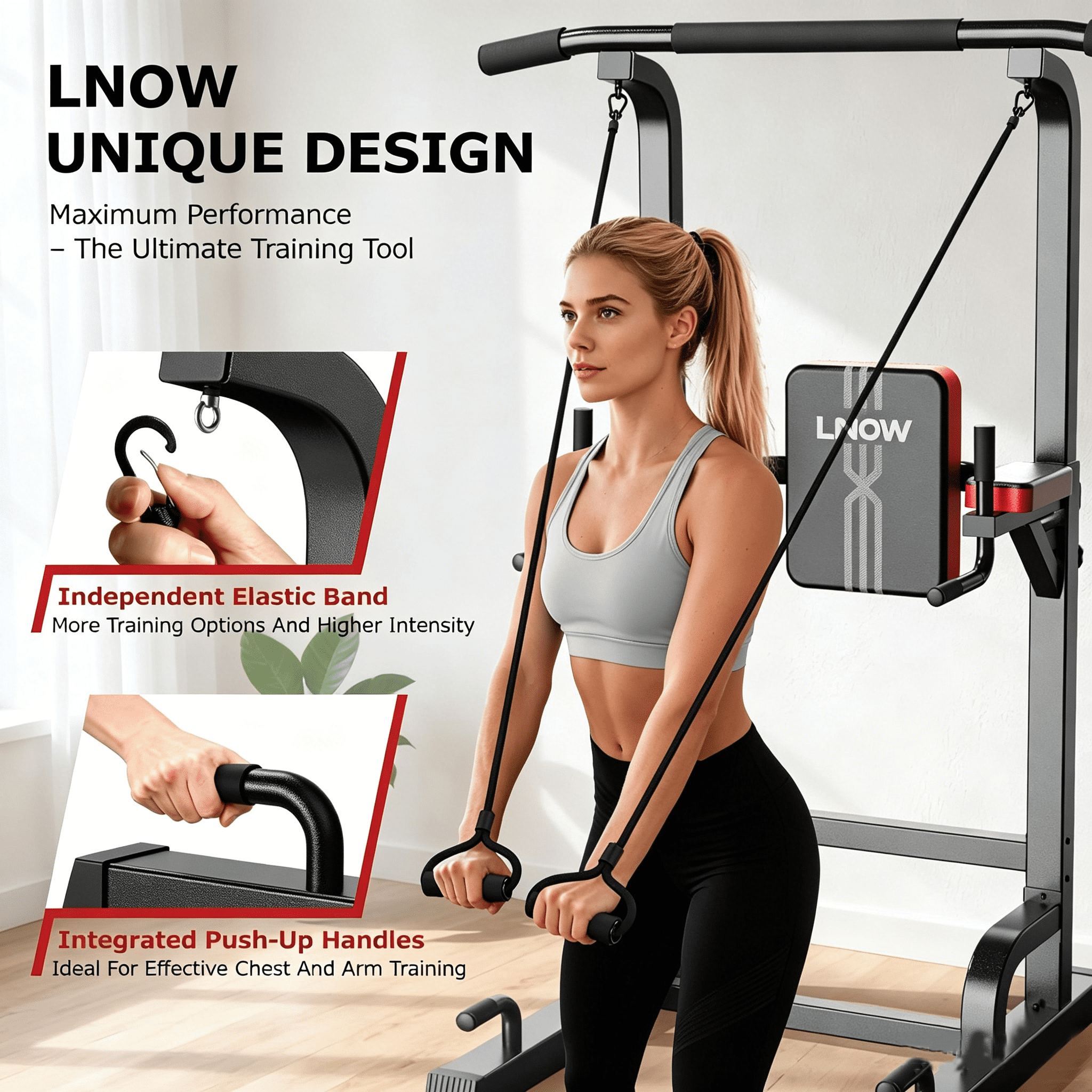 LNOW Adjustable Power Tower 480lbs Max Weight Multifunction Body Champ Dip Station Pull up Bar Power Rack for Home Gym Strength Training Workout Equipment