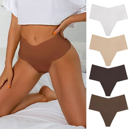 

harmtty Women Panties T-shaped Mid Waist Soft Moisture Absorption Slim Fit Seamless Quick-drying Pure Color Anti-septic Lady Underpants for Inner Wear Dark Brown