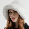 thumbnail image 5 of qolati Womens Wide Brims Caps Fuzzy Faux Fur Winter Warm Thick Plush Earflap Fisherman Beanie Hats Soft Puffy Outdoor Bucket Hats, 5 of 5