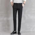 thumbnail image 4 of Pantalones de oficina rectos y elásticos de 9 pulgadas recortados para hombre, pantalones de trabajo para hombre, pantalones de traje elásticos con trenzas, ajustados, baratos, para vestir, informales, 4 of 4
