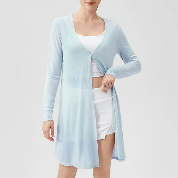 Aloohaidyvio Women's Lightweight Button Down Cardigan Sweaters Long Sleeve Classic V Neck Knit Soft Shrugs Blue 2XL