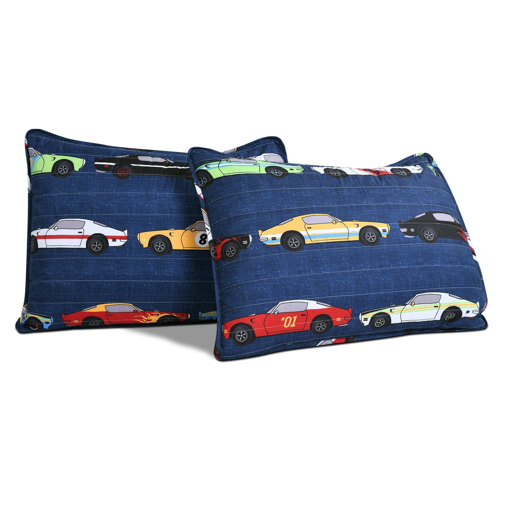 Lush Decor Race Cars Kids Polyester Reversible Quilt, Full/Queen, Blue/Orange, 3-Pc Set