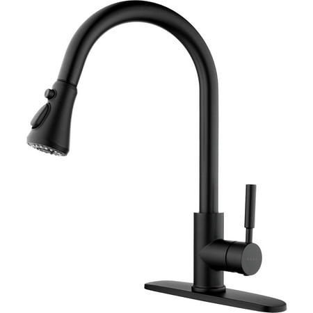 

SOKA Commercial Kitchen Sink Faucet With Pull Down Sprayer High Arc Fit for One & 3 Hole w/ Deck Plate Single Handle Industrial Style Matte Black