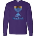 thumbnail image 3 of Inktastic Happy Hanukkah with Blue Menorah Long Sleeve T-Shirt, 3 of 5
