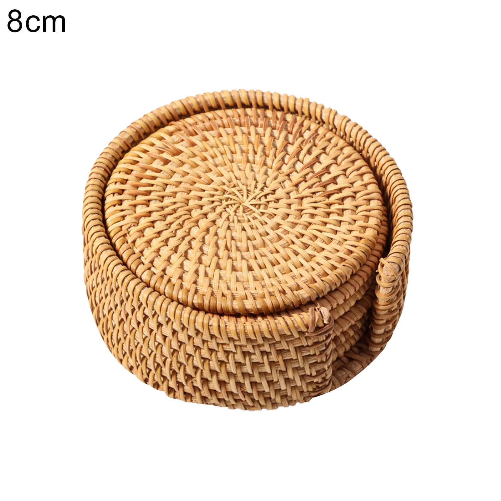 6Pcs/Set Vintage Rattan Coasters With Basket Handmade Woven Drink Mats Placemats 